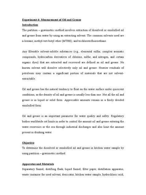 partition gravimetric method for oil and grease|hexane oil and grease chart.